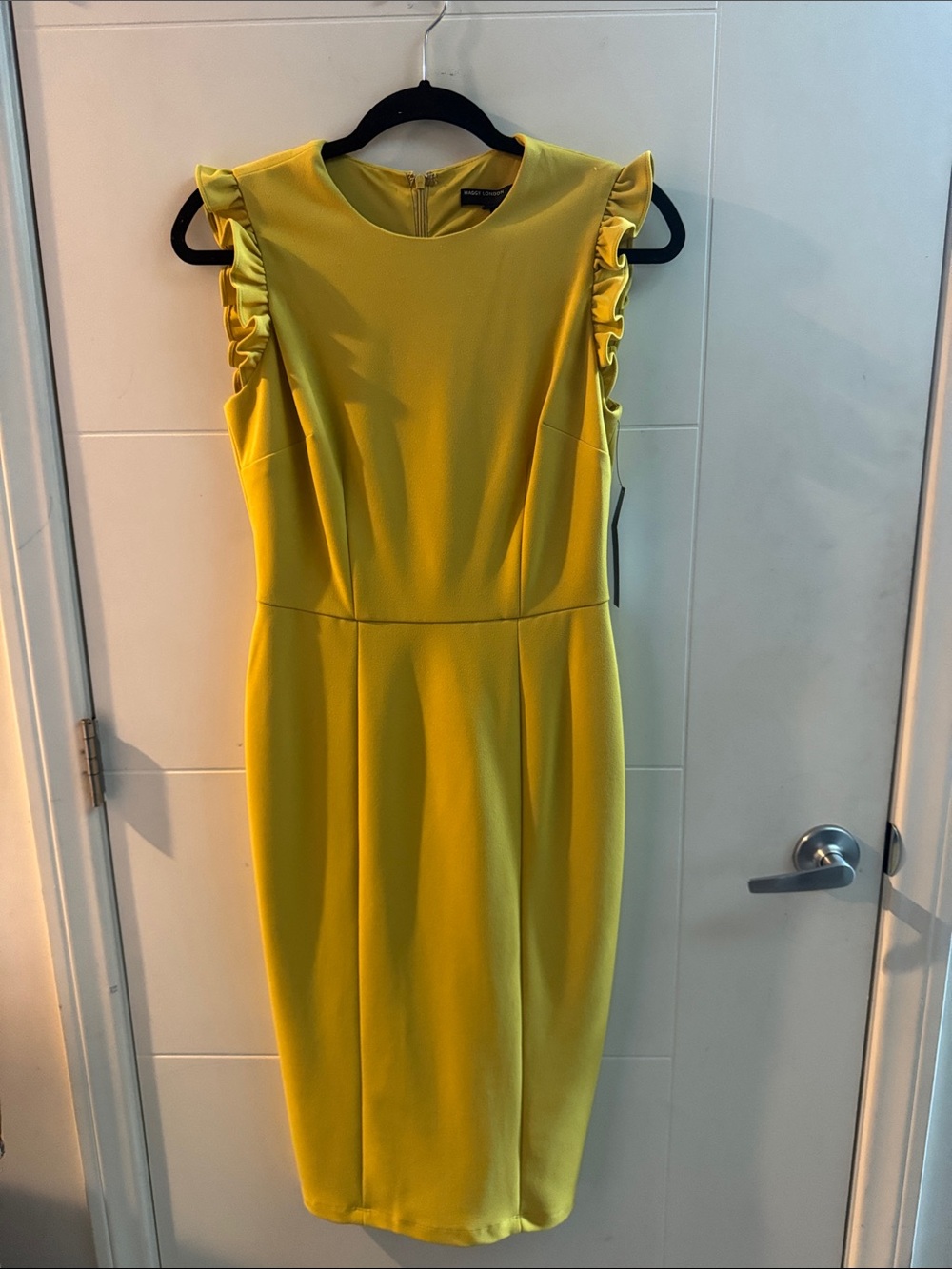 NWT Maggy London Canary Yellow Ruffle Sleeve Midi Dress